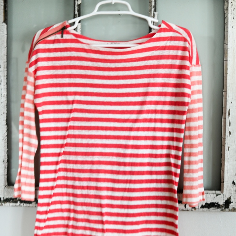 LOFT Coral stripe 3/4 sleeve boat neck top